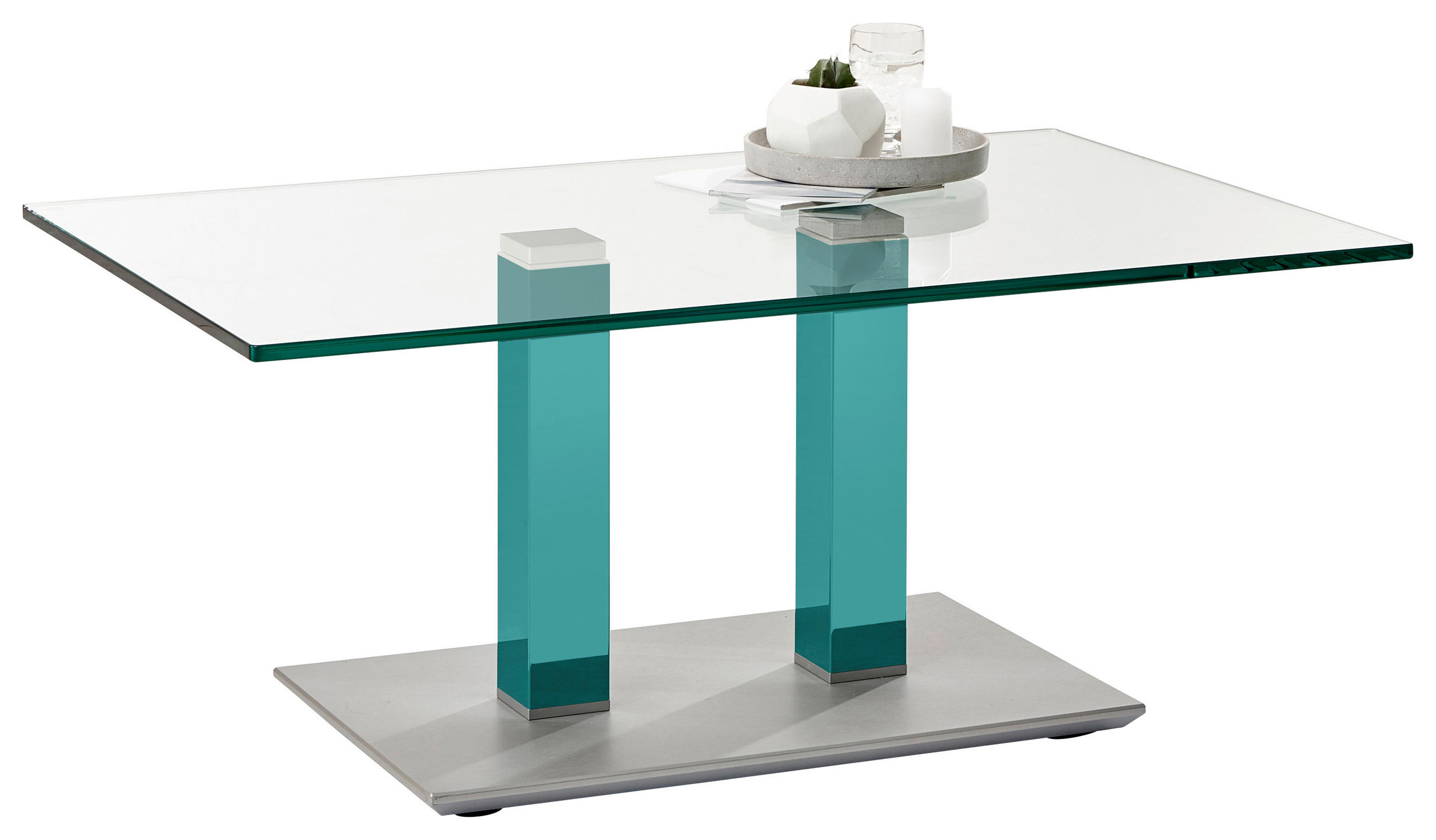 COUCHTISCH Klarglas 110/70/46-65 cm rechteckig Türkis, Edelstahlfarben  - Türkis/Edelstahlfarben, Design, Glas/Kunststoff (110/70/46-65cm)