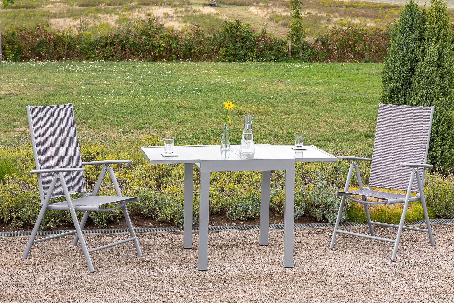 GARTENSET 3-teilig Aluminium - Silberfarben/Braun, MODERN, Kunststoff/Metall - Gardenson