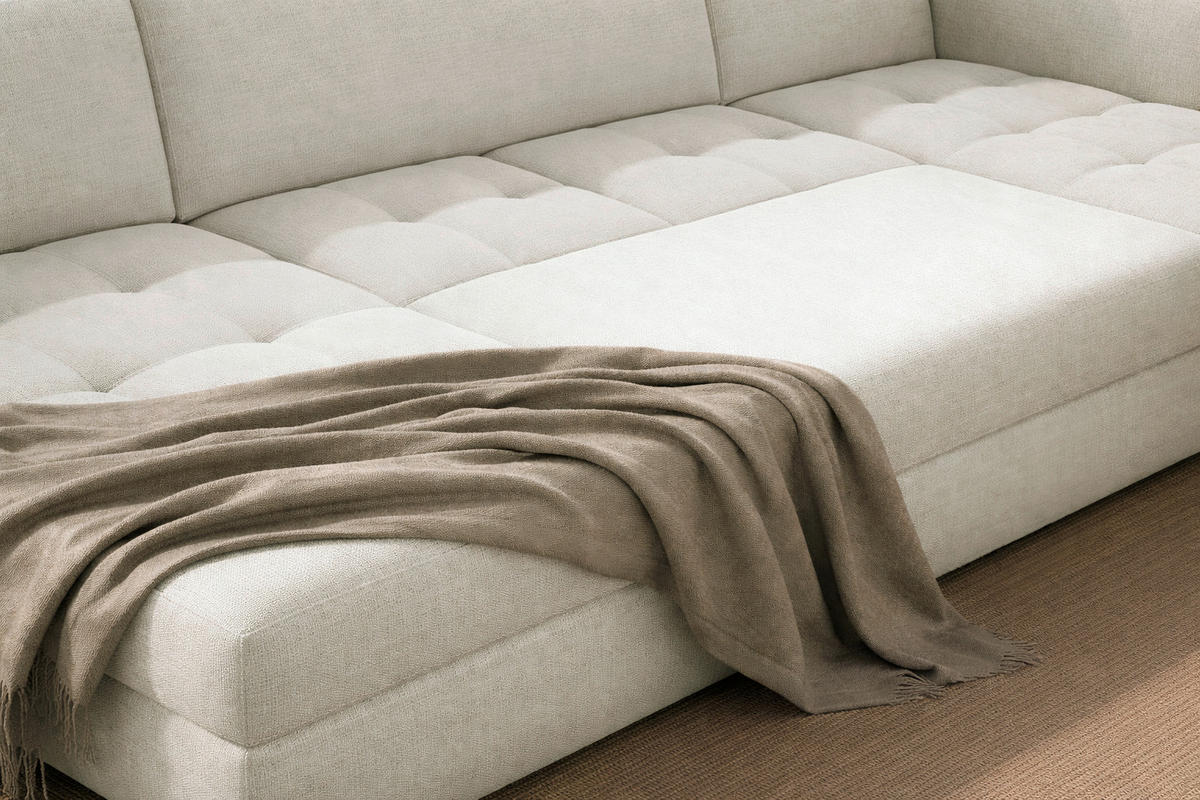 WOHNLANDSCHAFT Beige Chenille  - Beige/Schwarz, KONVENTIONELL, Textil/Metall (188/340/160cm) - Xora