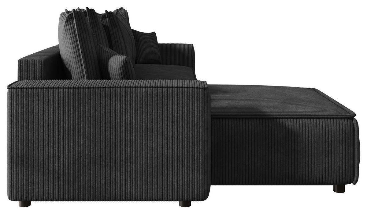 ECKSOFA Anthrazit Cord Zierkissen, Rückenkissen, Bettkasten, Schlaffunktion, Rücken echt, Stauraum, Liegefläche im Originalstoff  - Anthrazit/Schwarz, MODERN, Kunststoff/Textil (190/280cm) - Xora