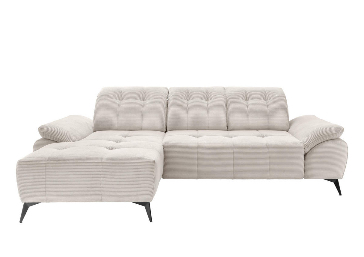 ECKSOFA FIORE in Cord Beige Kopfteilverstellung, Sitzvorzug  180/280 cm  - Beige/Schwarz, MODERN, Textil/Metall (180/280cm) - Livetastic
