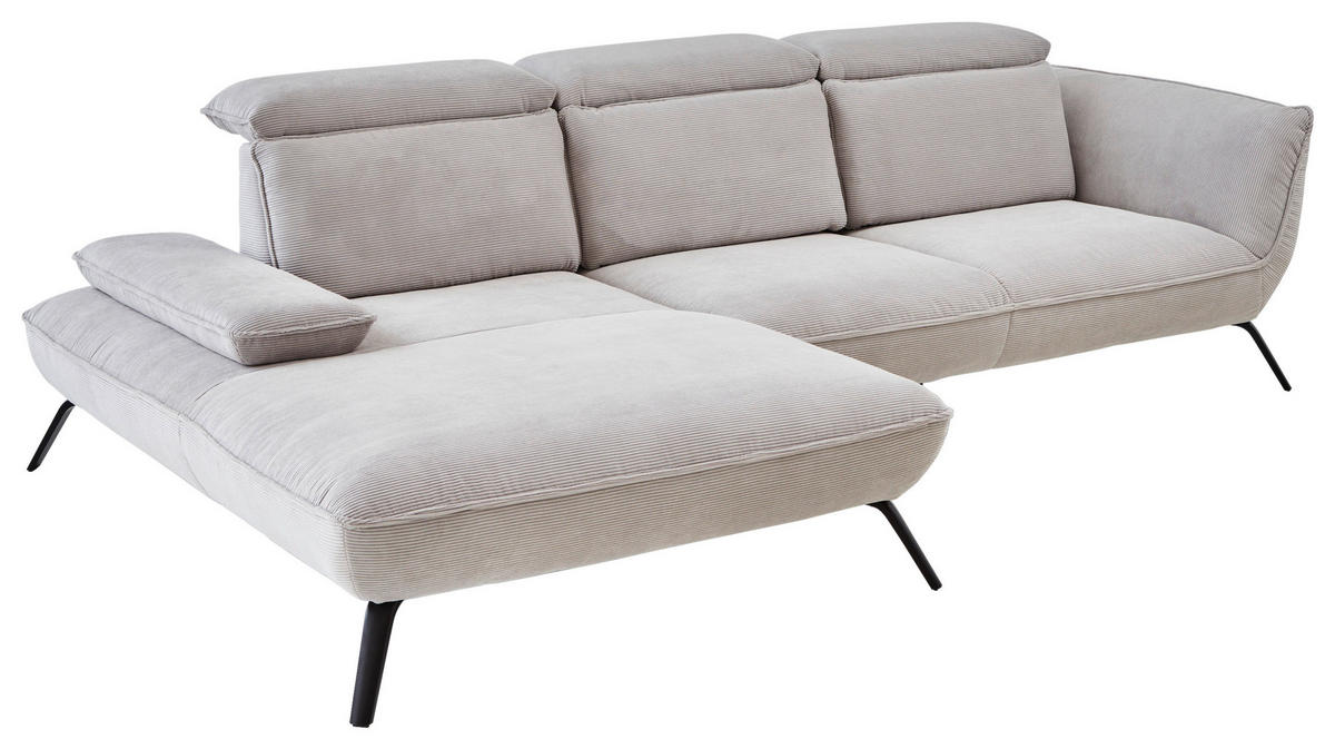 ECKSOFA in Cord Silberfarben  - Silberfarben/Schwarz, Design, Textil/Metall (202/301cm) - Moderano