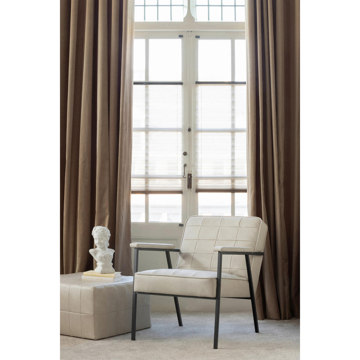 HOCKER Patchwork Lederlook Naturfarben  - Naturfarben, Design, Textil (60/36/60cm) - Livetastic