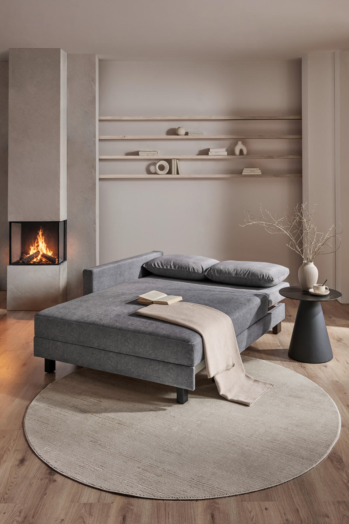 LIEGE in Velours Grau  - Eiche dunkel/Grau, MODERN, Holz/Textil (137/72/155cm) - Joka