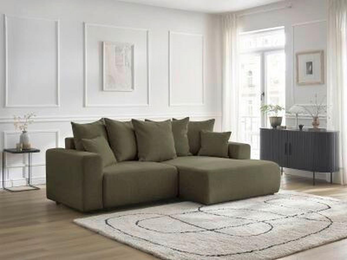 ECKSOFA Ottomane rechts  ATILLA Grün Flachgewebe  - Schwarz/Grün, MODERN, Kunststoff/Textil (244/149cm)