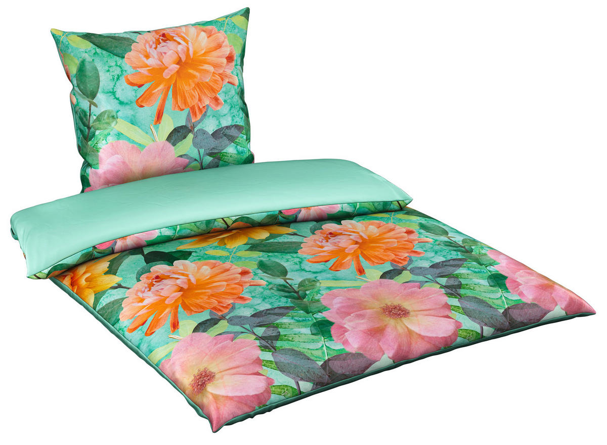 WENDEBETTWÄSCHE Satin 155/220 cm  - Grün, Textil (155/220cm) - Novel