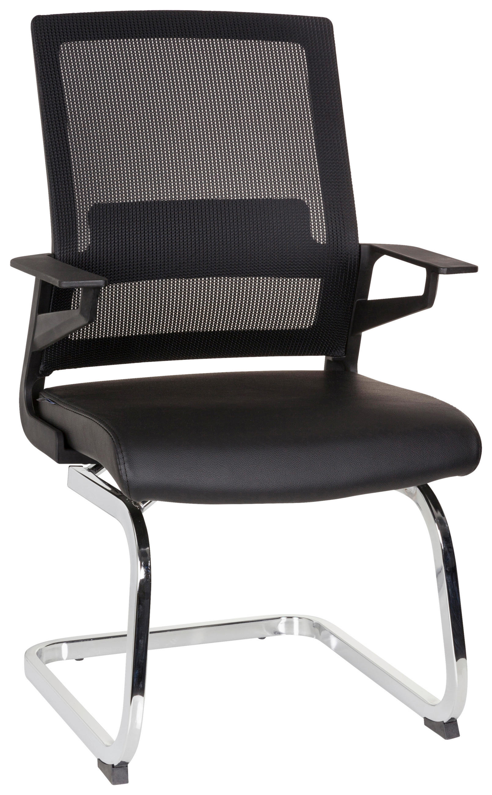 BESUCHERSTUHL  in Lederlook, Netzbespannung Schwarz  - Chromfarben/Schwarz, MODERN, Kunststoff/Textil (58/95/54cm) - MID.YOU
