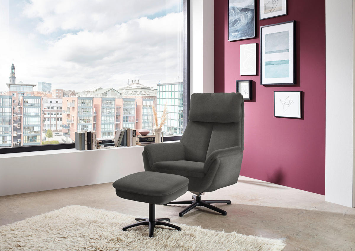 RELAXSESSEL in Textil Grau  - Schwarz/Grau, Design, Textil/Metall (79/108/89cm) - Beldomo Style