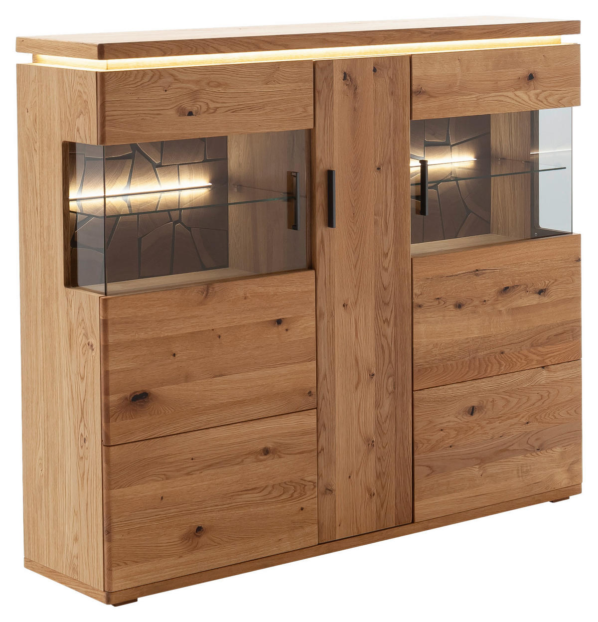VYSOKÁ KOMODA, trámový dub, šedá, barvy dubu, 150/128/37 cm - šedá/barvy dubu, Natur, kov/dřevo (150/128/37cm) - Linea Natura