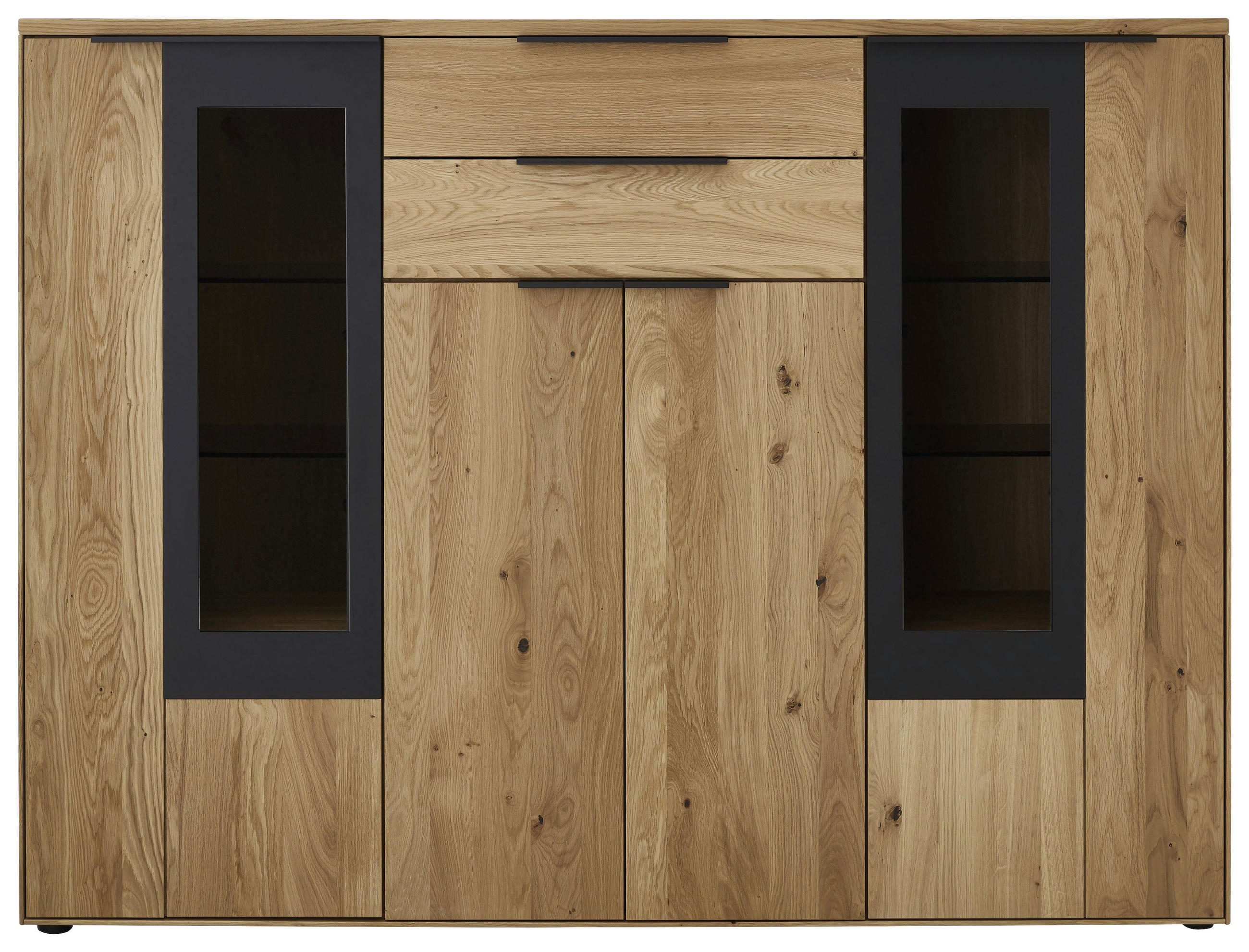 HIGHBOARD Schwarz, Eichefarben  175,9/133,6/37 cm  - Eichefarben/Schwarz, Design, Glas/Holz (175,9/133,6/37cm) - Valdera