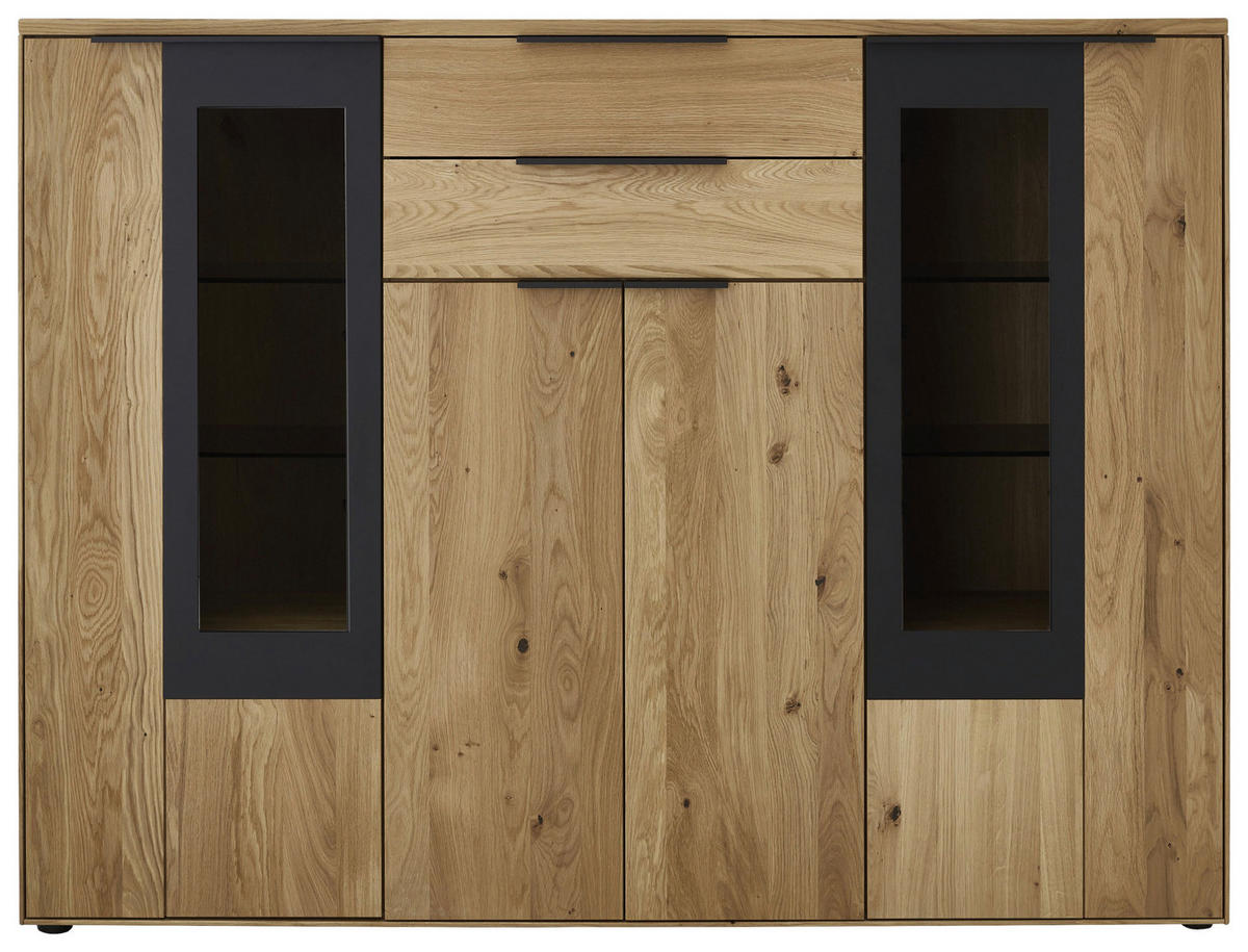 HIGHBOARD Schwarz, Eichefarben  175,9/133,6/37 cm  - Eichefarben/Schwarz, Design, Glas/Holz (175,9/133,6/37cm) - Valdera