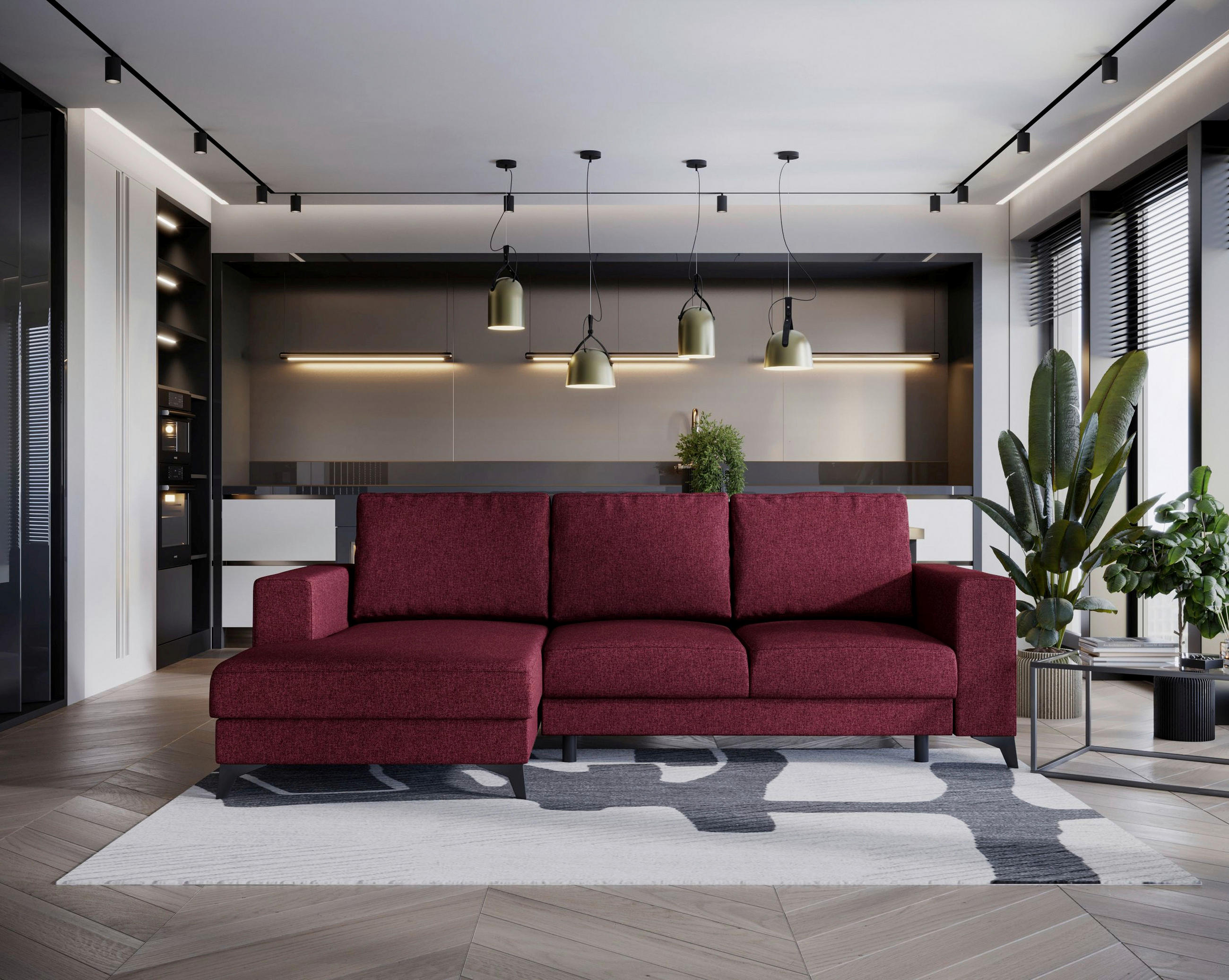 ECKSOFA in Flachgewebe Rot  - Rot/Schwarz, Design, Textil/Metall (156/244cm) - Livetastic