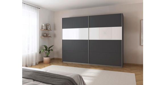SCHWEBETÜRENSCHRANK  in Grau, Weiß Hochglanz  - Weiß Hochglanz/Alufarben, Basics, Holzwerkstoff/Metall (271/210/62cm) - Xora