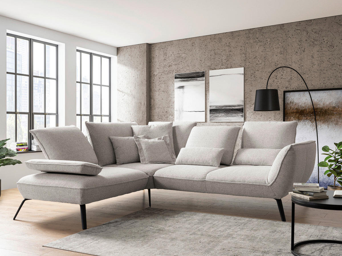 ECKSOFA Beige Flachgewebe, Struktur Armlehnenkissen  - Beige/Schwarz, Design, Textil/Metall (233/259cm) - Moderano