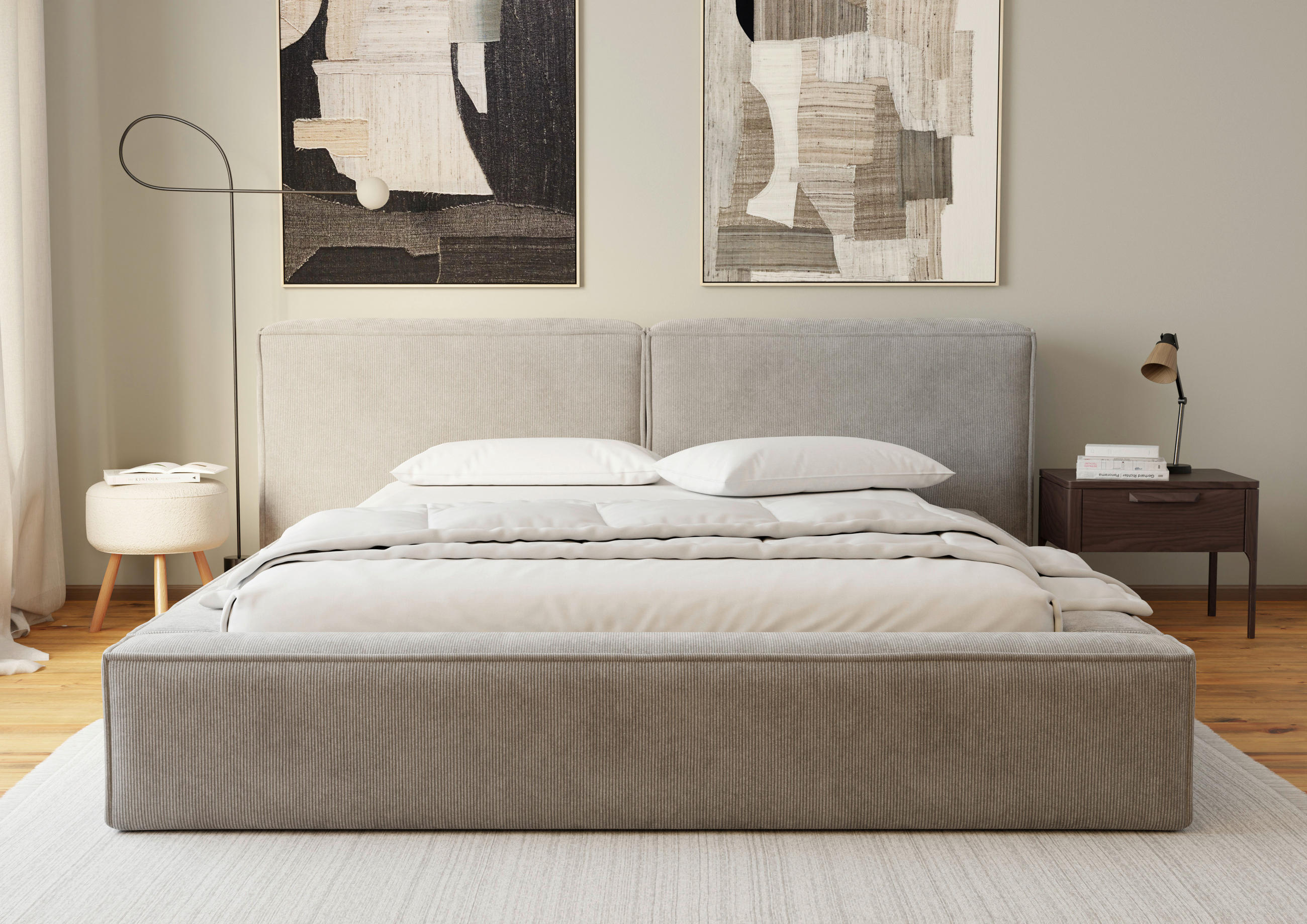 POLSTERBETT 160/200 cm,  in Hellgrau, Lattenrost, Bettkasten,  - Hellgrau/Schwarz, Design, Holz/Textil (160/200cm) - Boxxx