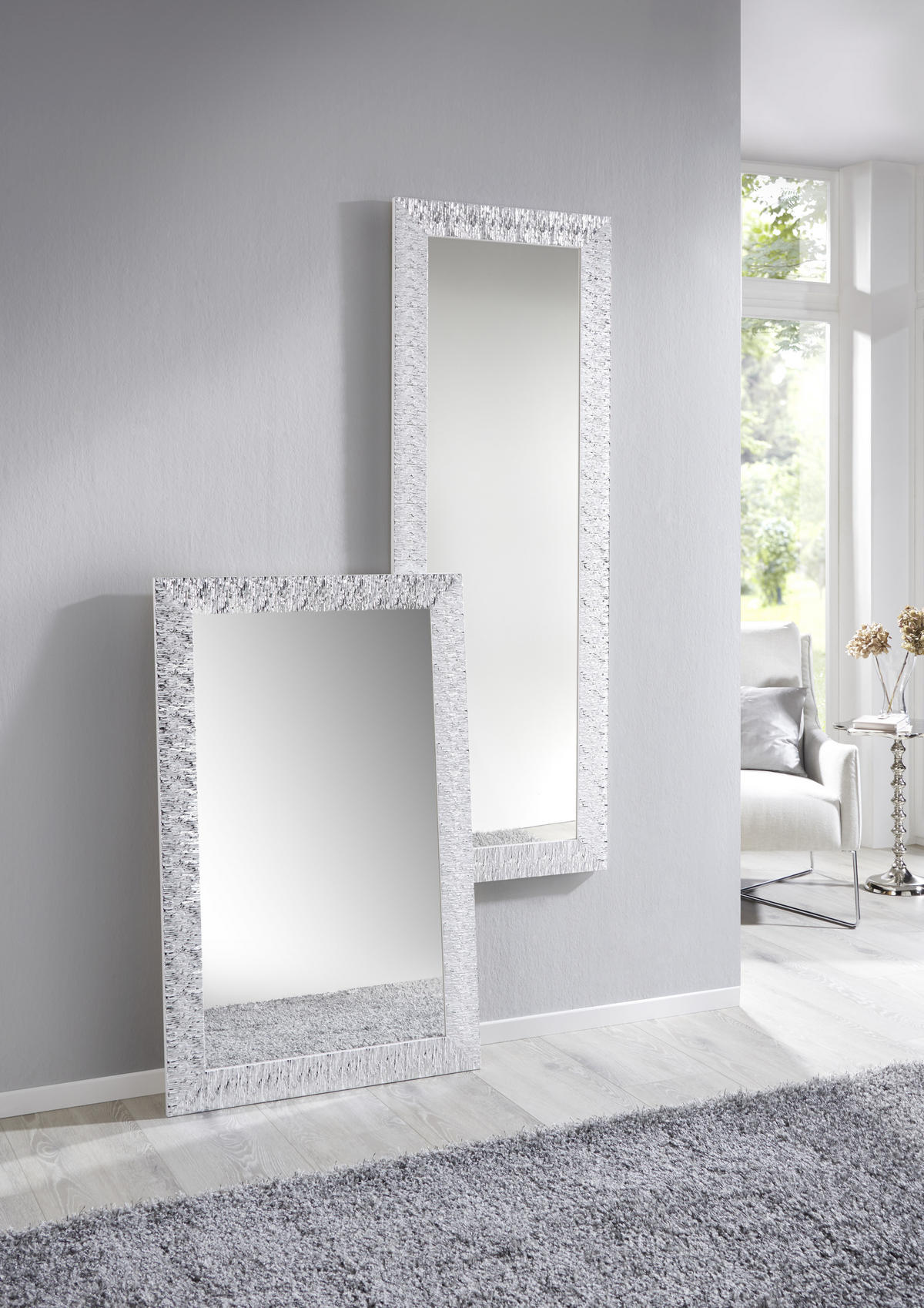 WANDSPIEGEL 55/155/2 cm    - Weiss/Silberfarben, Design, Glas/Holz (55/155/2cm)