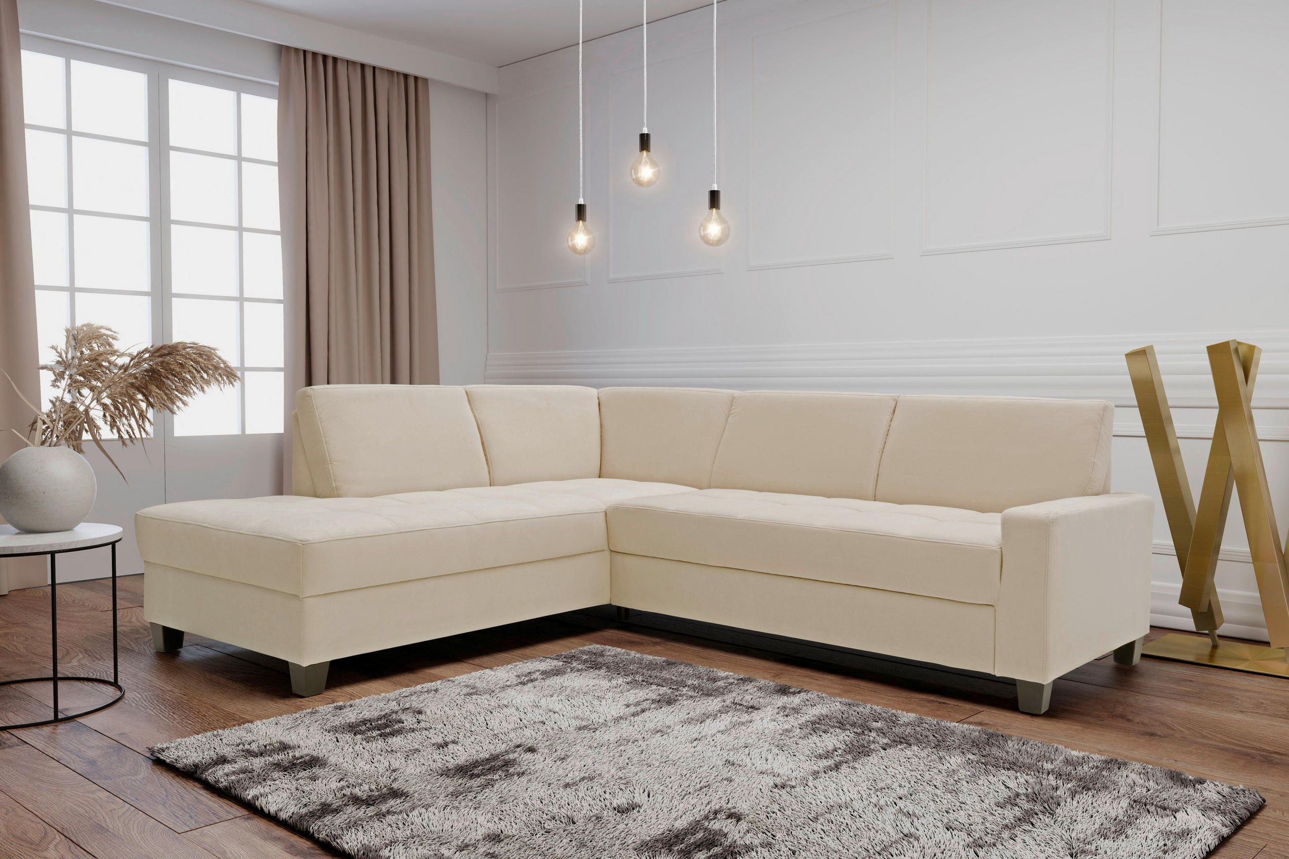 ECKSOFA FLORENTINA Creme Mikrofaser Liegefläche im Originalstoff  - Wengefarben/Creme, Basics, Holz/Textil (210/243cm) - MID.YOU