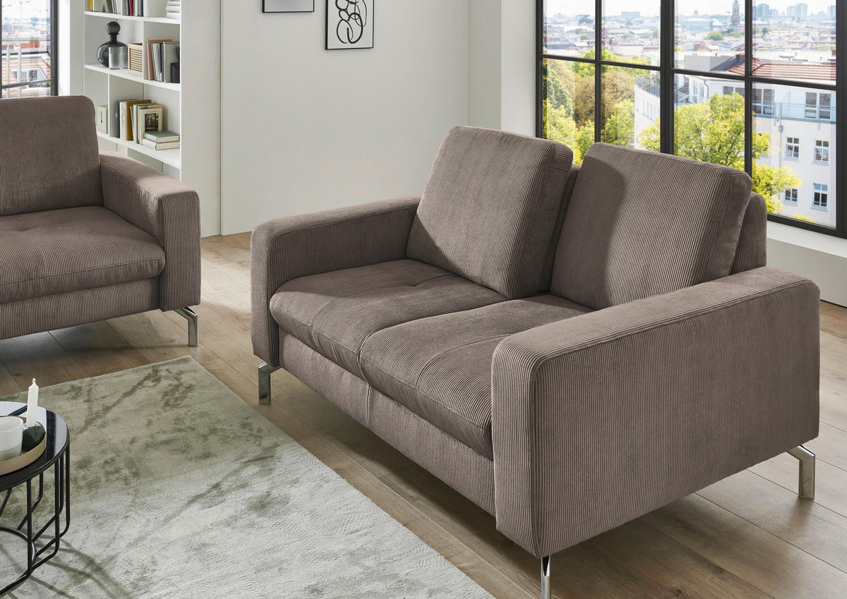 2-SITZER-SOFA  in Feincord Taupe  - Taupe/Chromfarben, Design, Textil/Metall (142/87/105cm) - Beldomo Style