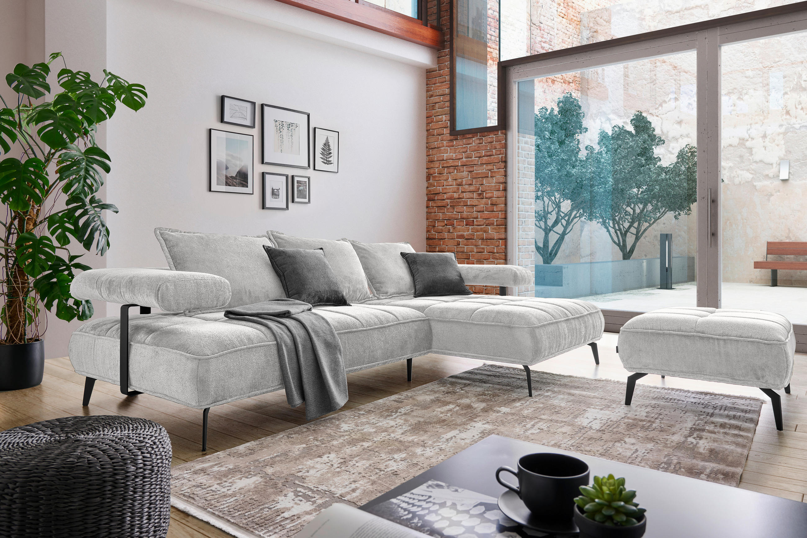 ECKSOFA in Webstoff Grau  - Schwarz/Grau, Design, Textil/Metall (266/180cm) - Welnova