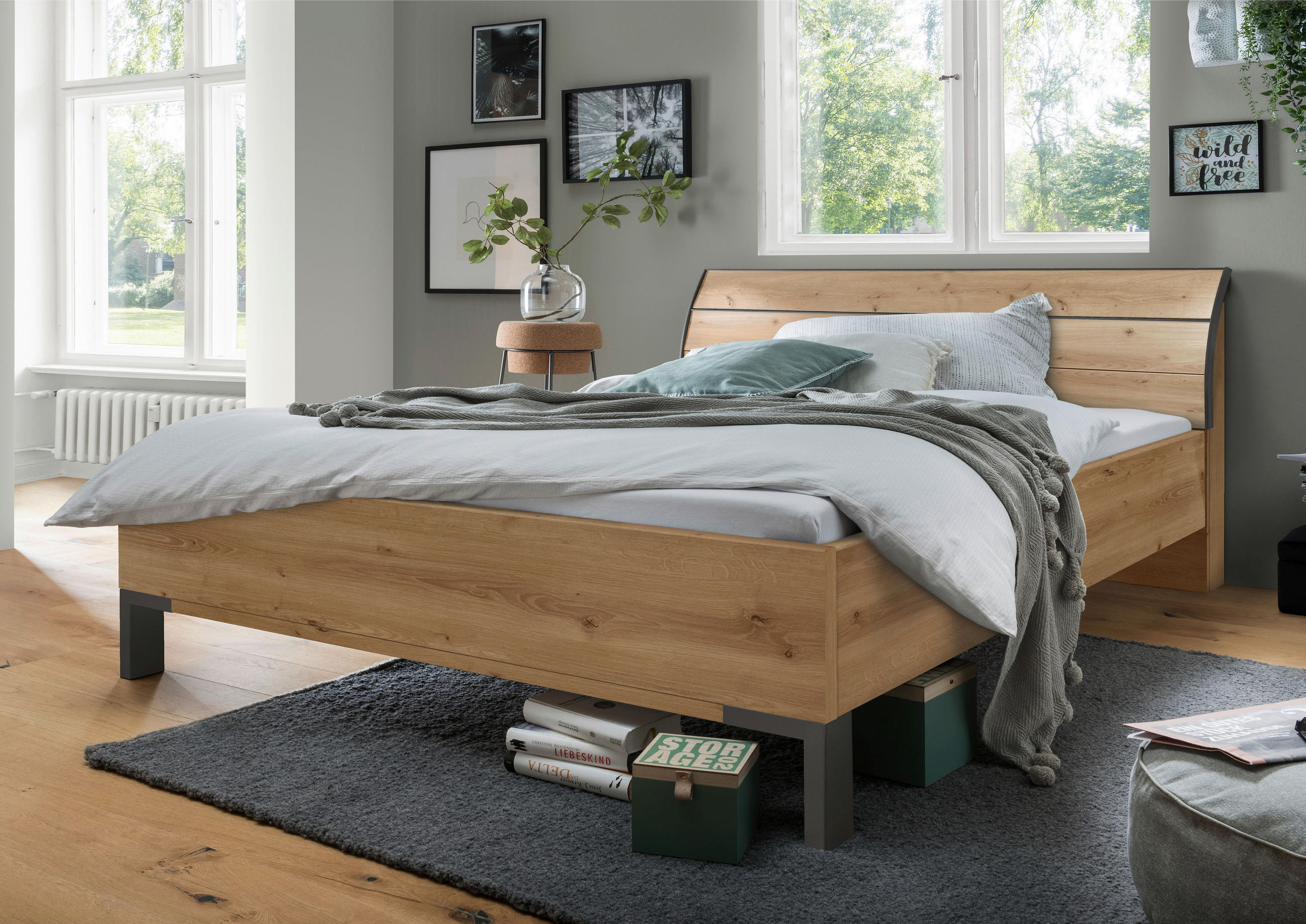 BETT 200/200 cm  in Eiche Bianco  - Schieferfarben/Eiche Bianco, KONVENTIONELL, Metall (200/200cm) - Dieter Knoll