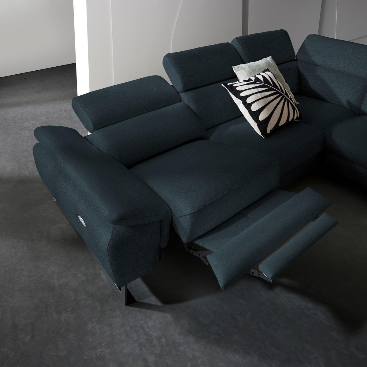 ECKSOFA in Echtleder Dunkelblau  - Schwarz/Dunkelblau, Design, Leder/Metall (225/281cm) - Celina Home