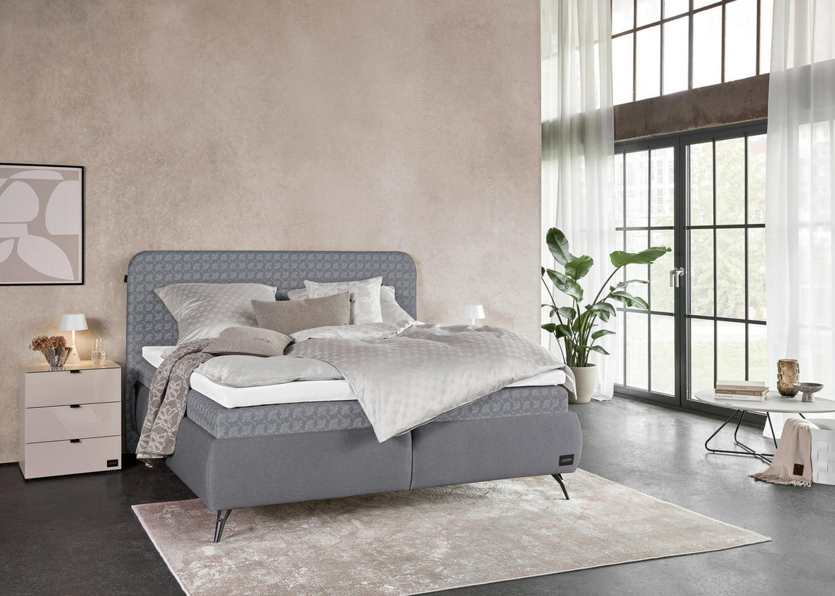 POLSTERBETT 180/200 cm,  in Grau, gepolstertes Kopfteil, Lattenroste, Matratzen, H2 + H2 = mittel  - Schwarz/Weiß, MODERN, Holz/Textil (180/200cm) - Joop!