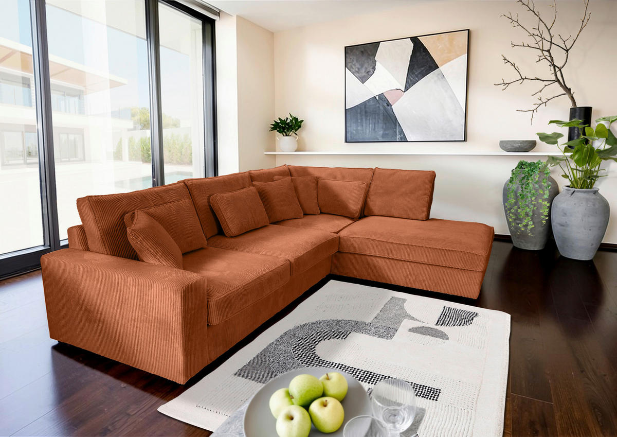 ECKSOFA Rostfarben Cord Zierkissen, Rückenkissen, Rücken echt  - Rostfarben/Schwarz, MODERN, Kunststoff/Textil (307/228cm) - Carryhome