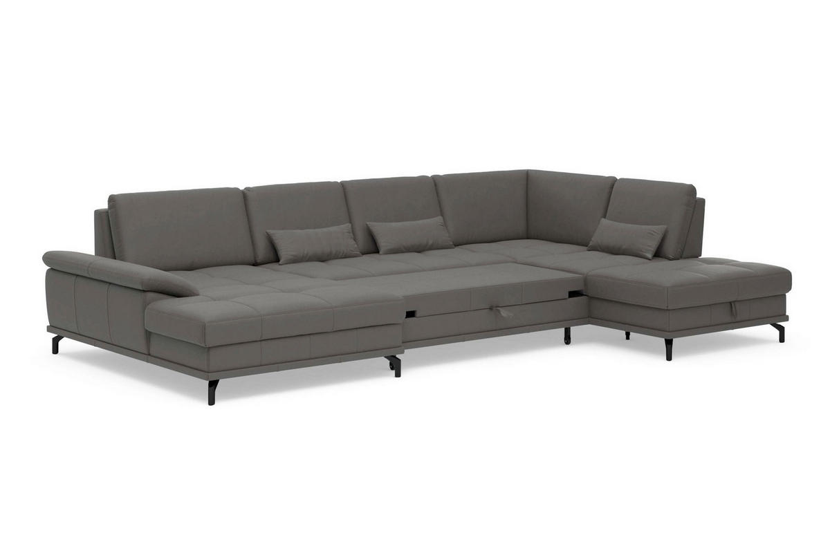 WOHNLANDSCHAFT COSTELLO E Mokka Echtleder  - Schwarz/Mokka, Basics, Leder/Metall (176/363/223cm) - Sit & More