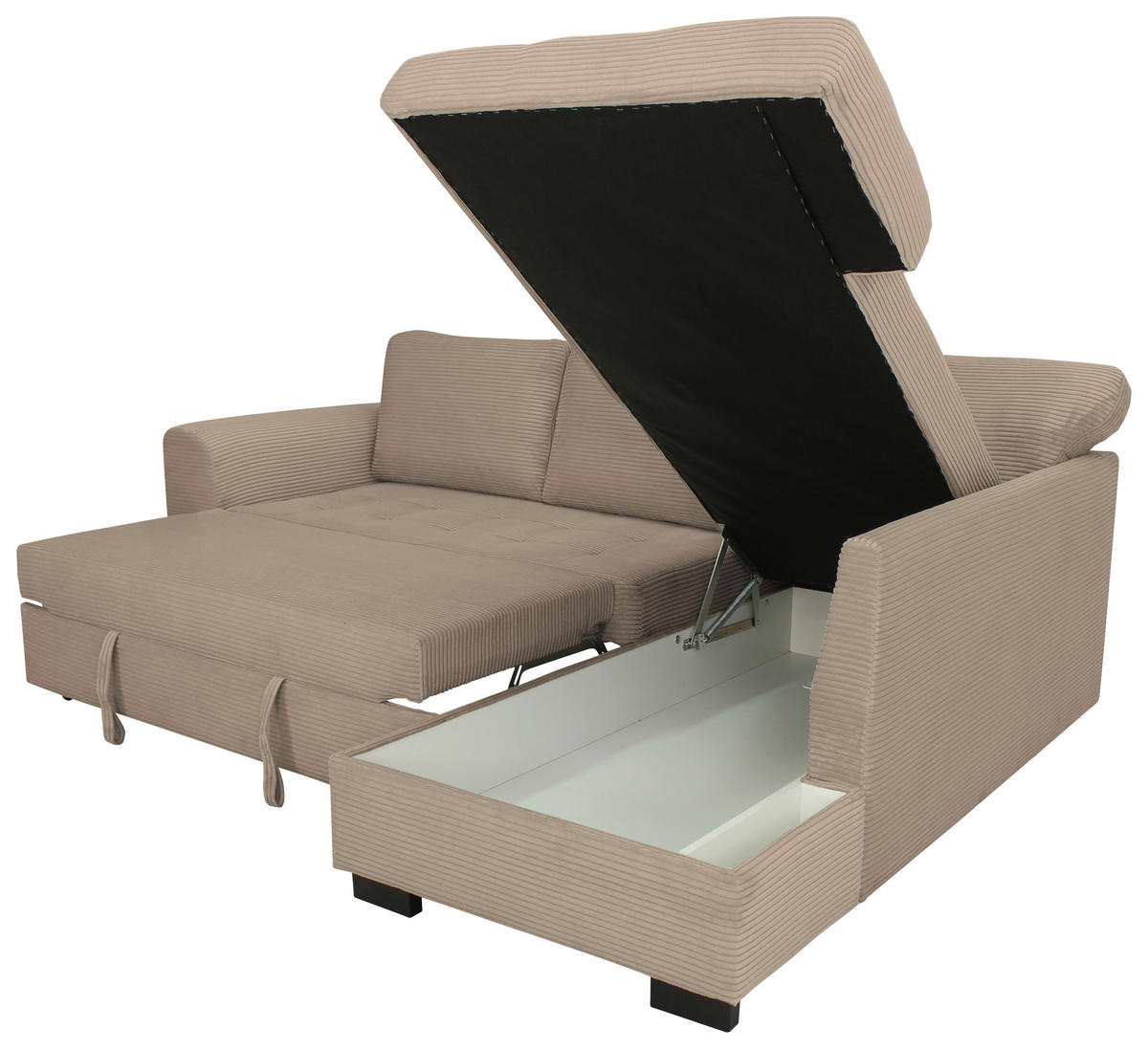 ECKSOFA JOHN Karamell Cord Rückenkissen, Bettkasten, Liegefläche im Originalstoff  - Karamell/Schwarz, Trend, Kunststoff/Textil (239/178cm) - P & B