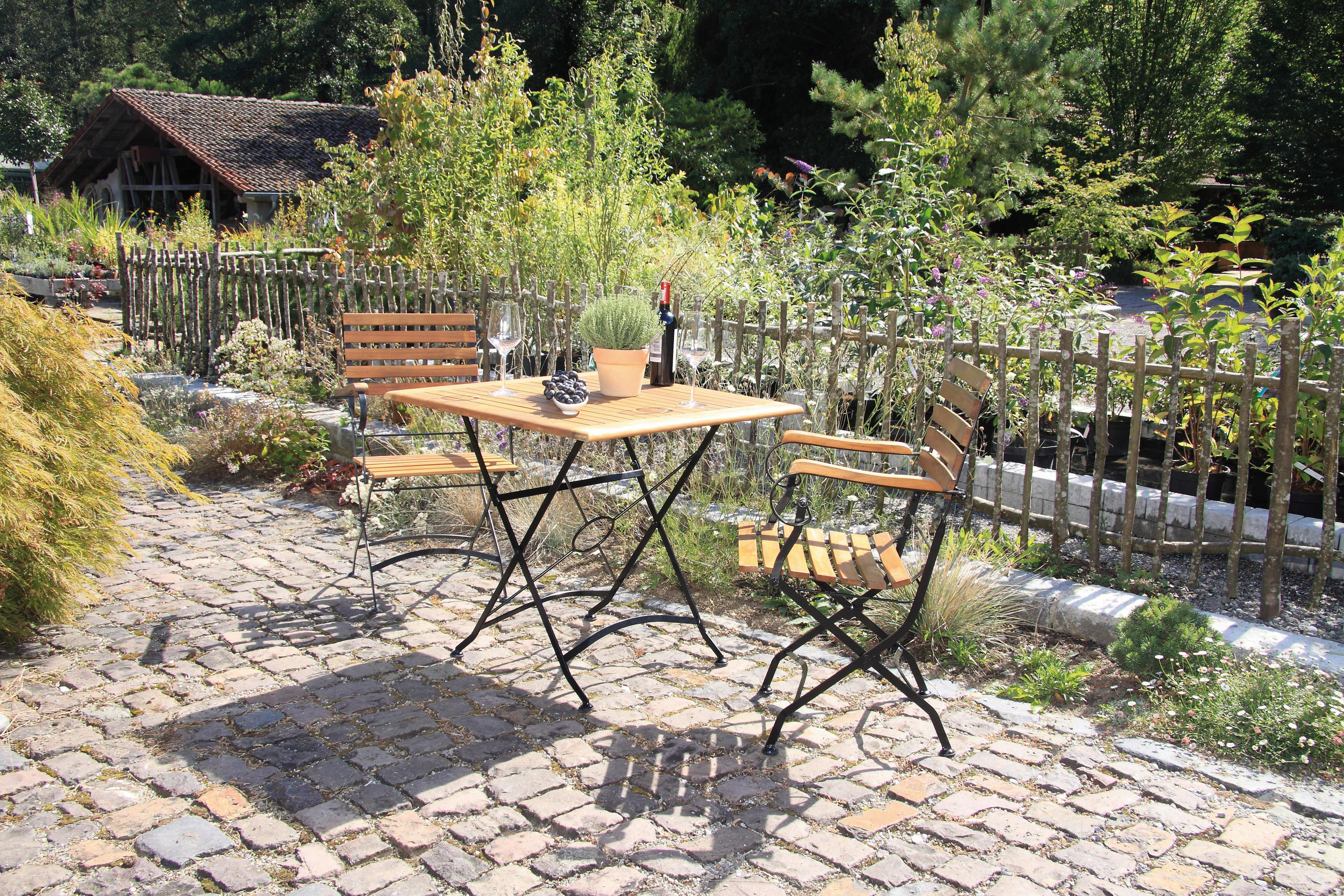 GARTENTISCHGRUPPE   - Anthrazit/Akaziefarben, Basics, Holz/Metall (80/65/80cm) - Gardenson