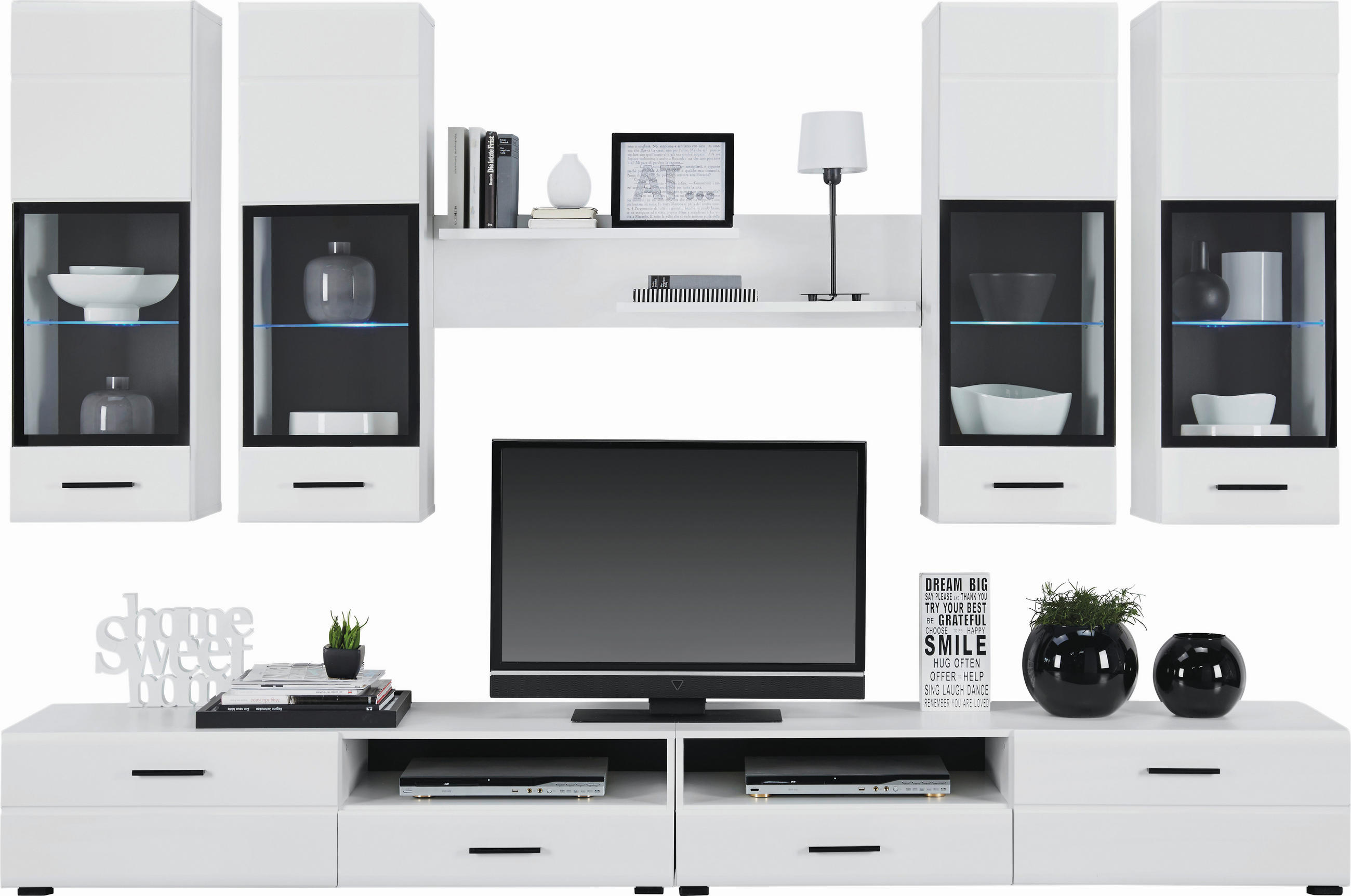 Wohnwand 7 -Teilig. mit Led Attac, Weiß