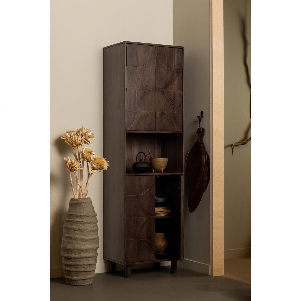 VITRINE in Mangoholz Walnussfarben  - Walnussfarben, Design, Holz (60/200/40cm) - Livetastic