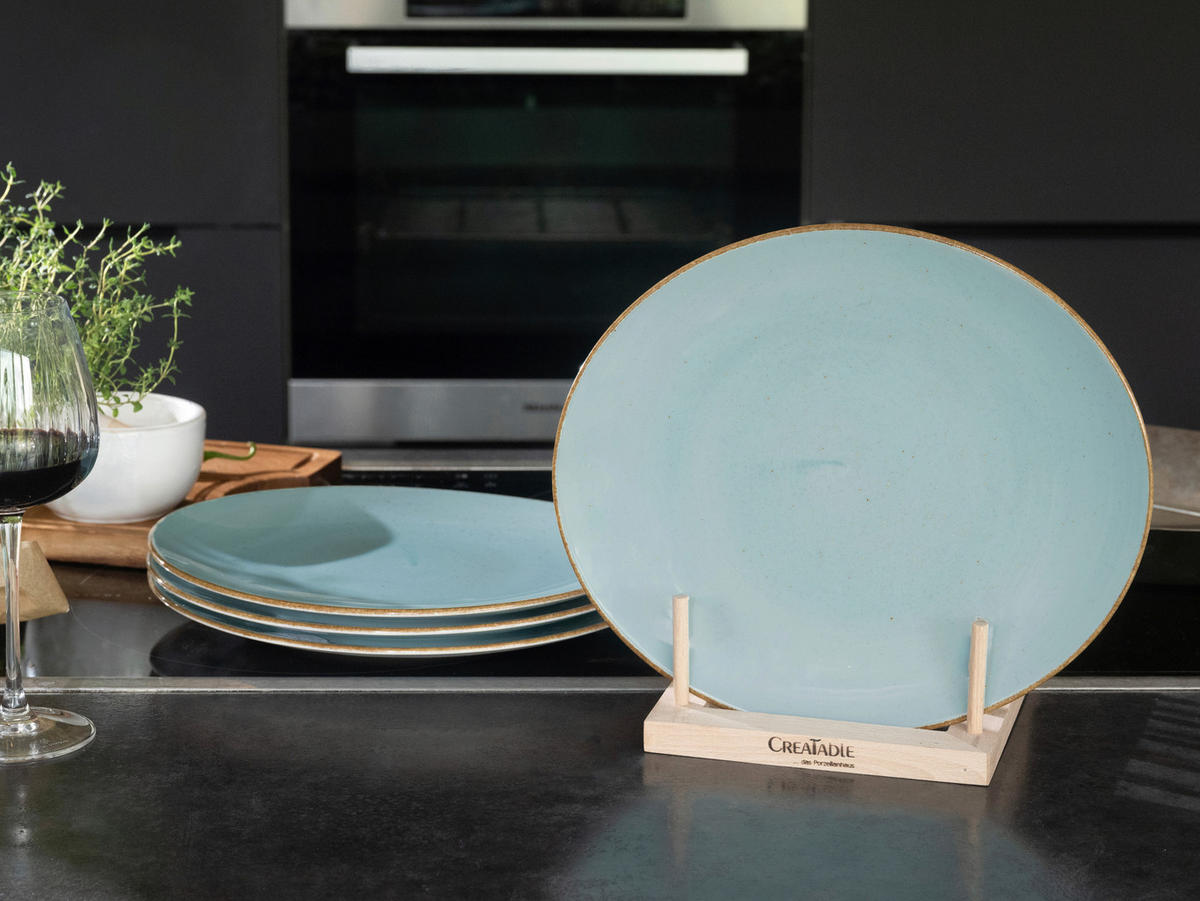 STEAKTELLERSET Vintage Nature Aqua 4-teilig  - Hellblau, Basics, Keramik - Creatable