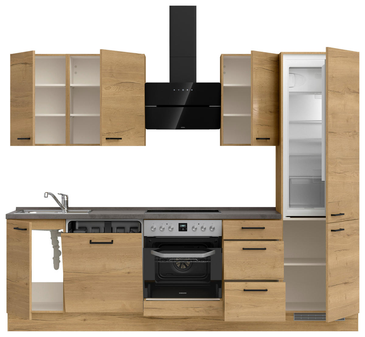 KÜCHENLEERBLOCK 270 cm   in Eichefarben, Schieferfarben  - Schieferfarben/Eichefarben, MODERN, Holzwerkstoff/Metall (270cm) - Nobilia