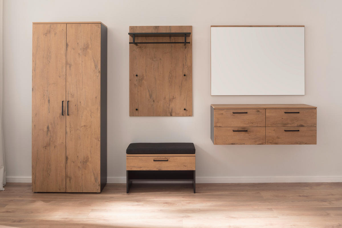 GARDEROBE 6-teilig  in 300/200/38 cm  - Eichefarben/Anthrazit, Konventionell, Holzwerkstoff (300/200/38cm) - Moderano