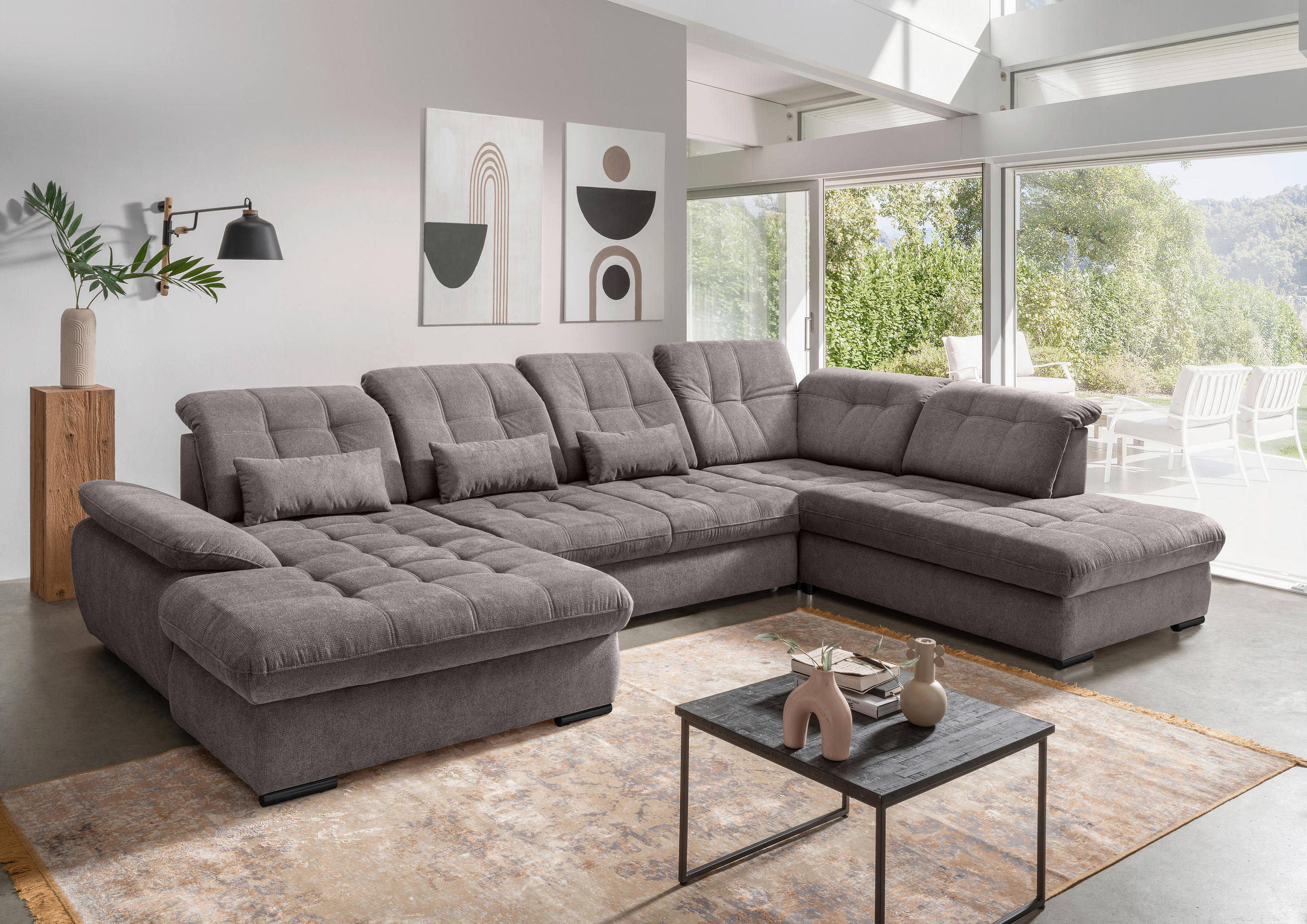 WOHNLANDSCHAFT in Chenille Graubraun  - Graubraun/Schwarz, MODERN, Textil/Metall (184/387/252cm) - Livetastic