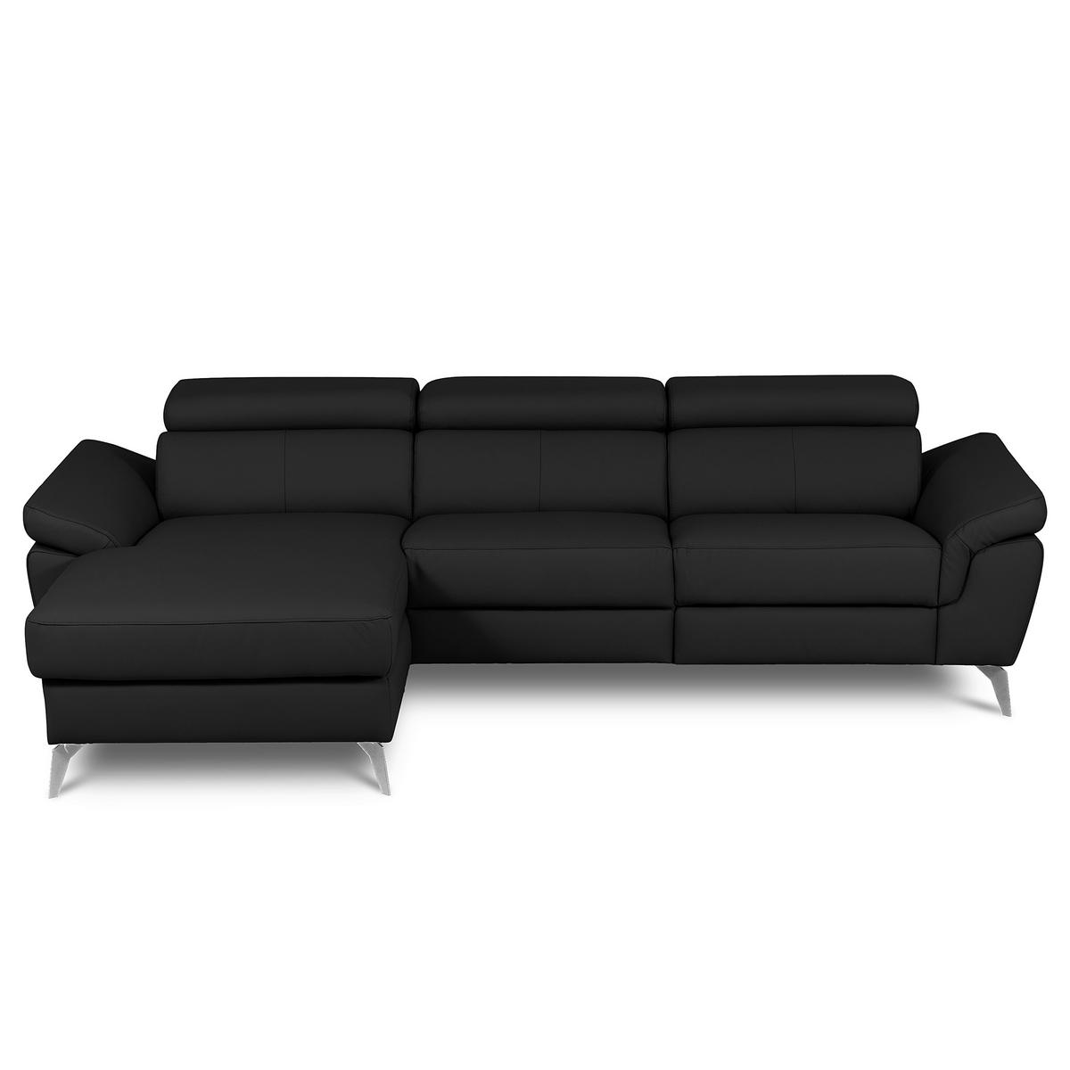 ECKSOFA  in Lederlook Echtleder Schwarz  - Chromfarben/Schwarz, Design, Leder/Textil (179/252cm) - Livetastic