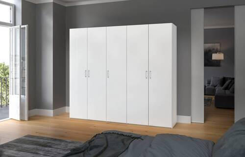 DREHTÜRENSCHRANK 253/215/59 cm 5-türig Weiß  - Chromfarben/Weiß, Design, Holzwerkstoff (253/215/59cm) - Boxxx