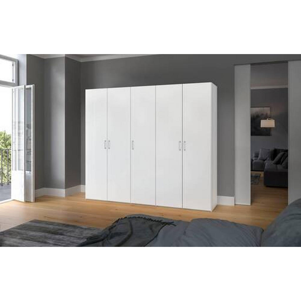 Thumbnail - Boxxx Drehtürenschrank, Weiß, Holzwerkstoff, 9 Fächer, 2 Schubladen, 253x236x59 cm, erweiterbar, Beimöbel erhältlich, um...