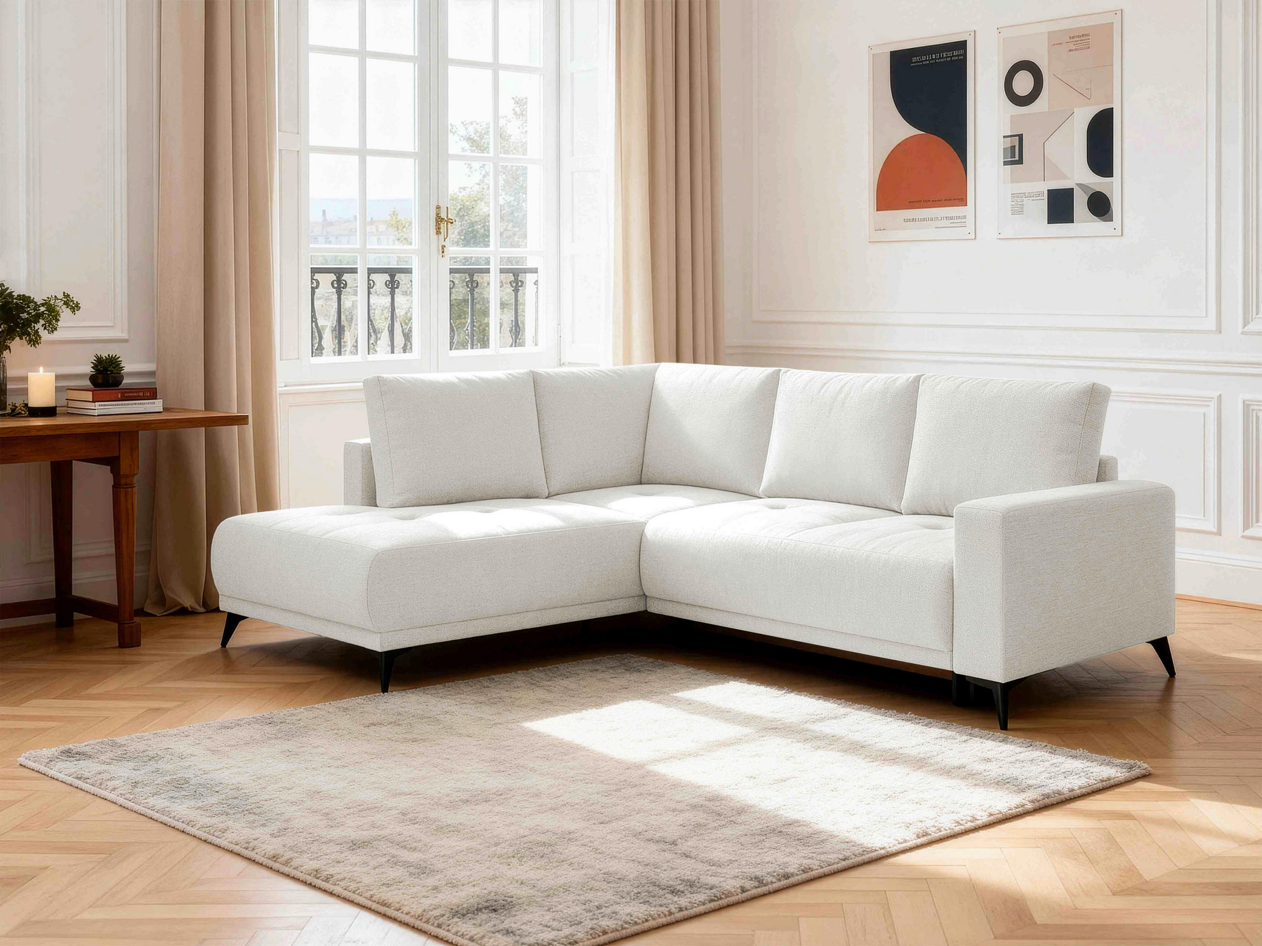 ECKSOFA RAFAEL Weiß Struktur Rückenkissen, Bettkasten  - Schwarz/Weiß, Design, Textil/Metall (218/269cm) - P & B