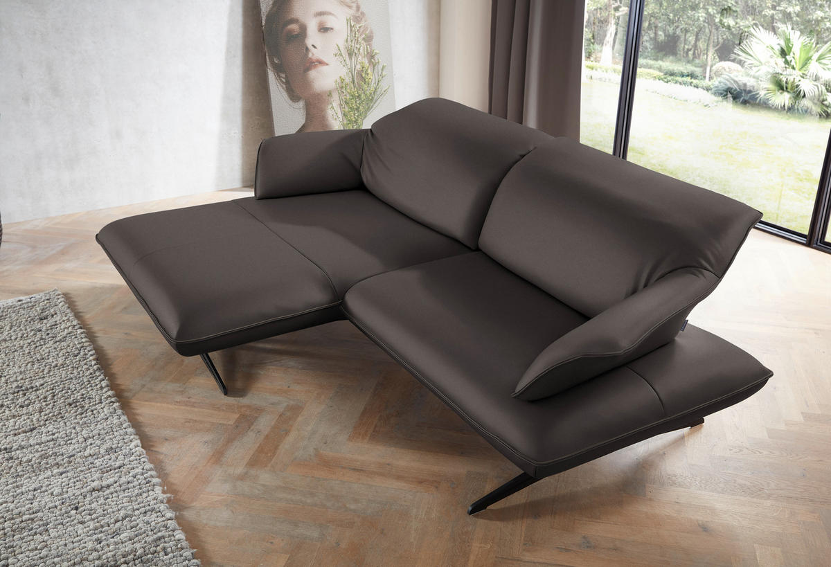 ECKSOFA in Echtleder Dunkelbraun  - Dunkelbraun/Beige, Design, Leder/Metall (169/252cm) - Koinor