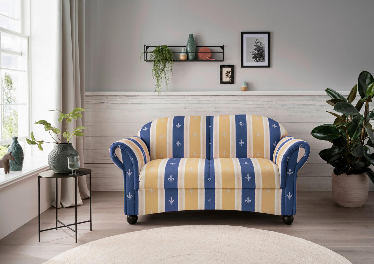 2-SITZER-SOFA Mikrofaser Blau  - Wengefarben/Blau, KONVENTIONELL, Holz/Textil (151/84/80cm) - Livetastic