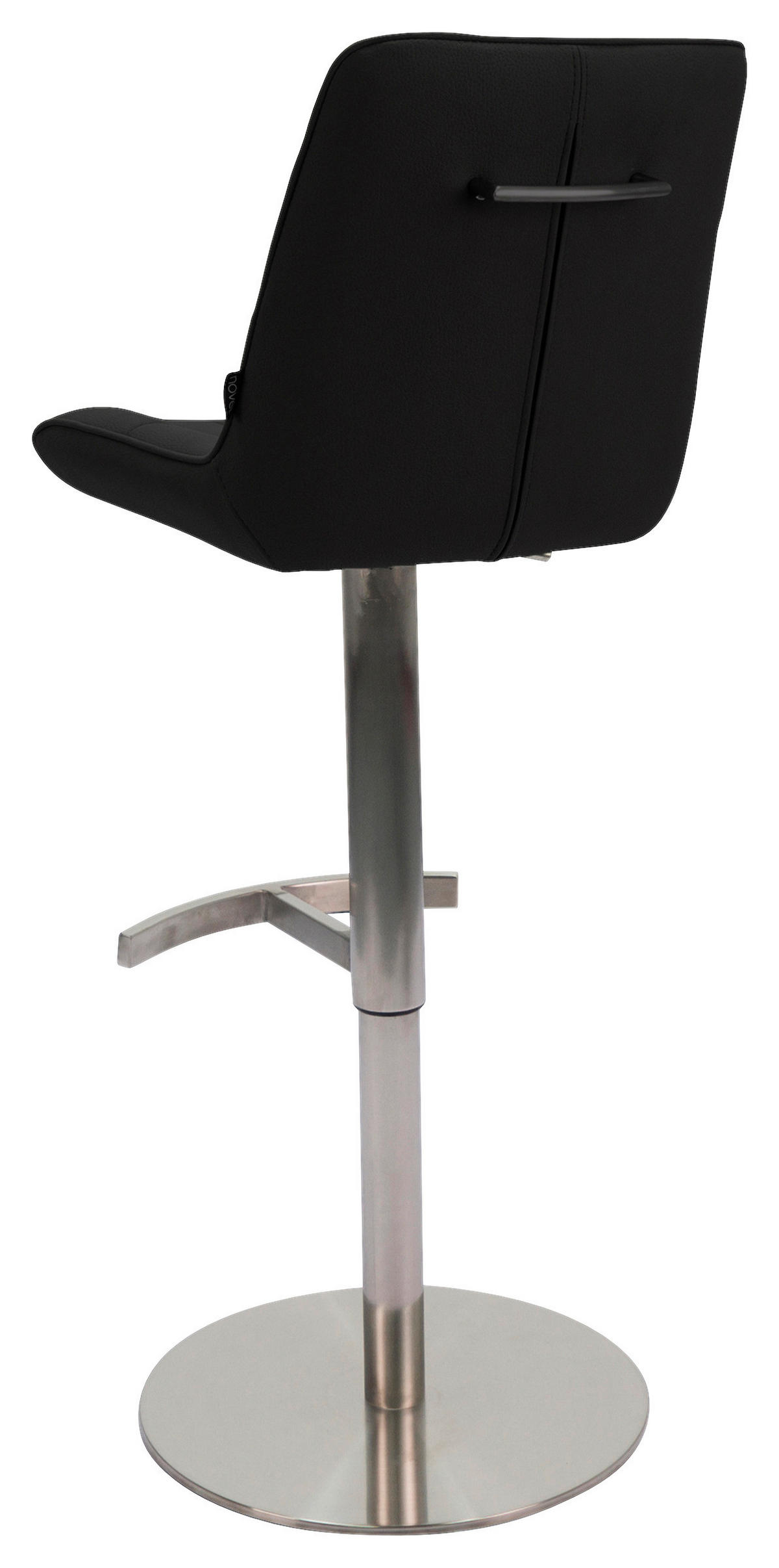 BARHOCKER Mikrofaser Schwarz, Edelstahlfarben Edelstahl Stoffauswahl, Sitzfläche 360° drehbar, mit Griff, automatische Rückholfunktion  - Edelstahlfarben/Schwarz, Design, Textil/Metall (44/86-110,5/54,5cm) - Novel