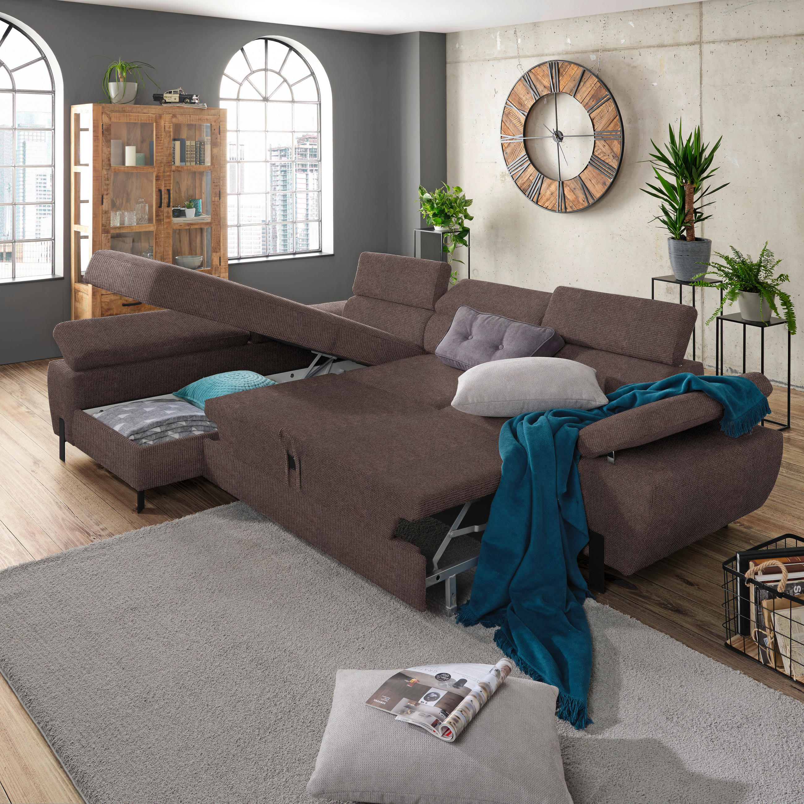 HÖRNSOFFA i vävt tyg mörkbrun  - svart/mörkbrun, Modern, metall/textil (189/90/277cm) - MID.YOU