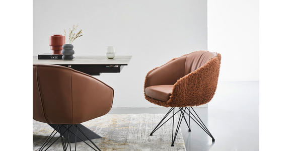 ARMLEHNSTUHL  in Eisen Teddystoff Echtleder pigmentiert  - Cognac/Schwarz, Design, Leder/Textil (59,5/83,5/63,5cm) - Belluti