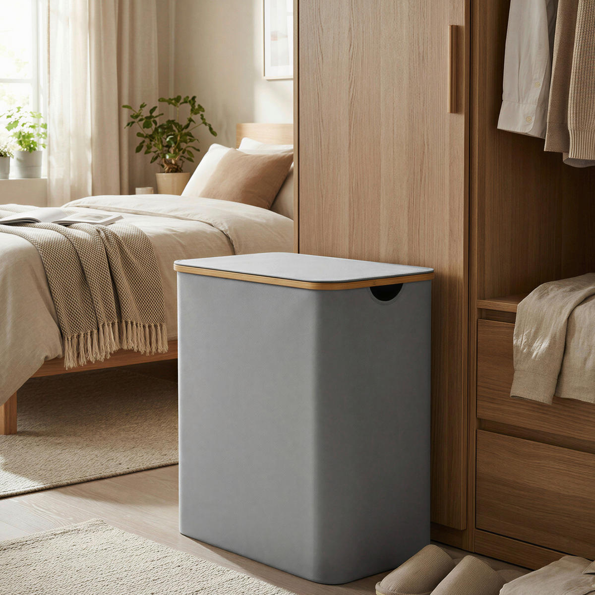 WÄSCHEKORB - Grau, Trend, Naturmaterialien/Kunststoff (60/70,5/38,5cm) - Boxxx