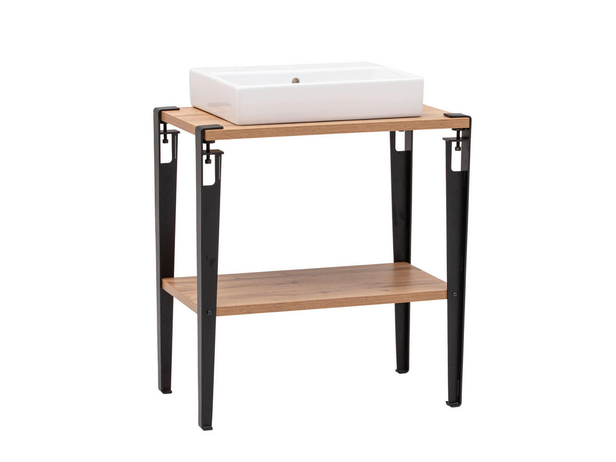 WASCHTISCHKOMBI 76 cm  - Eichefarben/Schwarz, KONVENTIONELL, Keramik/Holzwerkstoff (76cm)