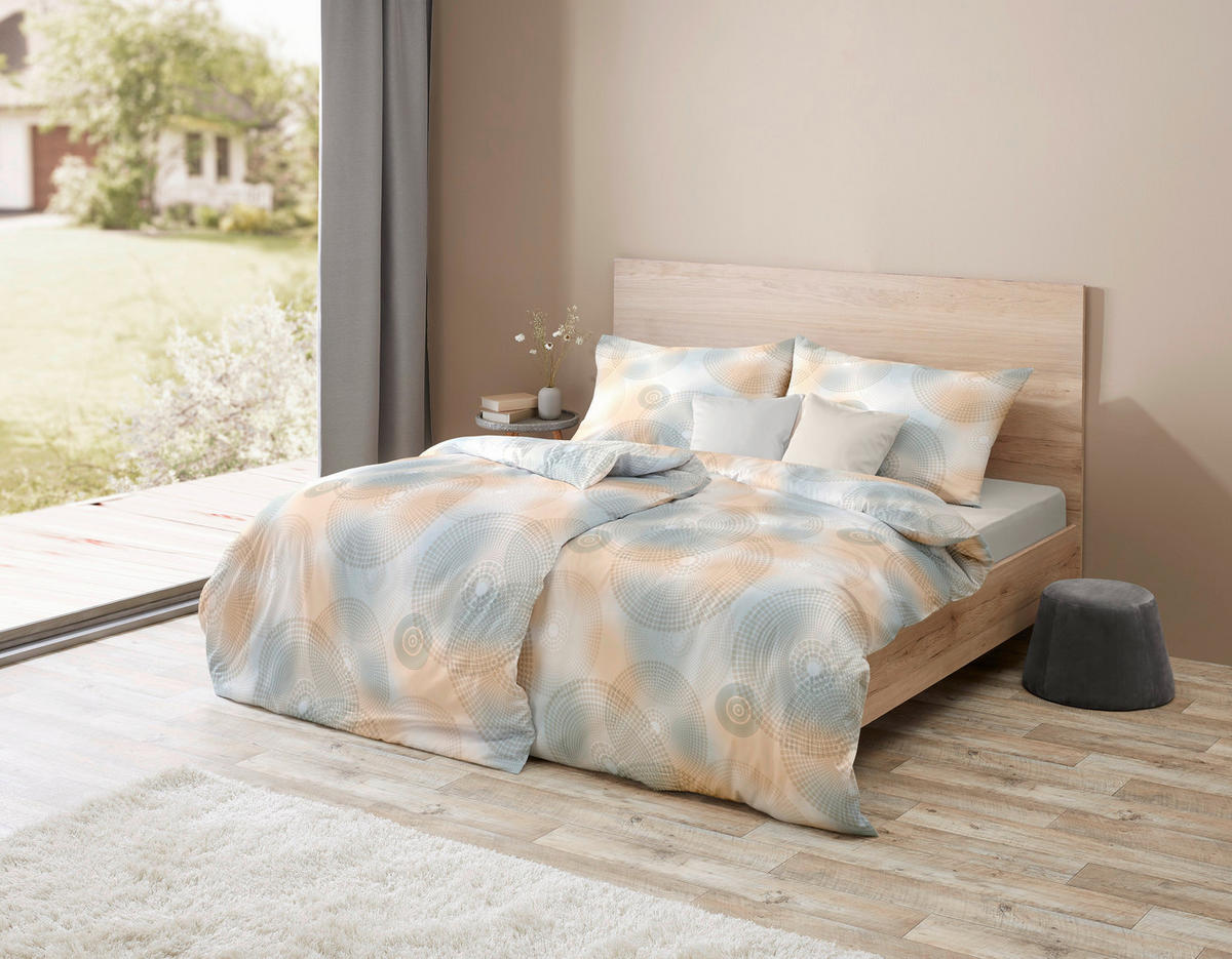 BETTWÄSCHE Makosatin 140/200 cm  - Sandfarben/Pastellblau, Basics, Textil (140/200cm) - Fleuresse