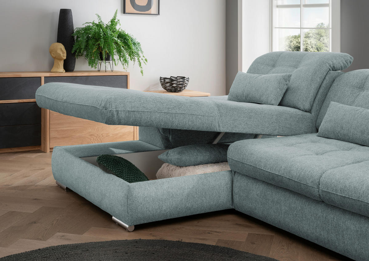 ECKSOFA Blau Chenille  - Chromfarben/Blau, MODERN, Textil/Metall (184/314cm) - Livetastic