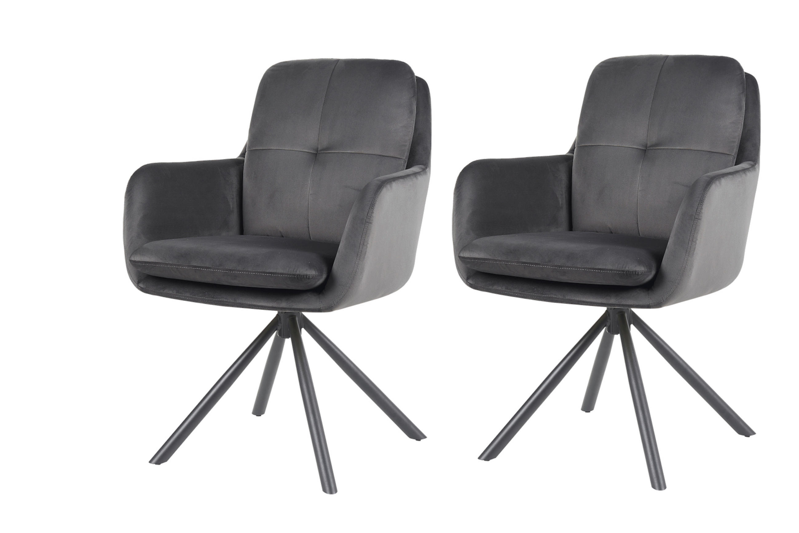 ARMLEHNSTUHL-SET 2 Stück  in Stahl Samt, Velours  - Dunkelgrau/Schwarz, MODERN, Textil/Metall (63/89/70cm) - MID.YOU